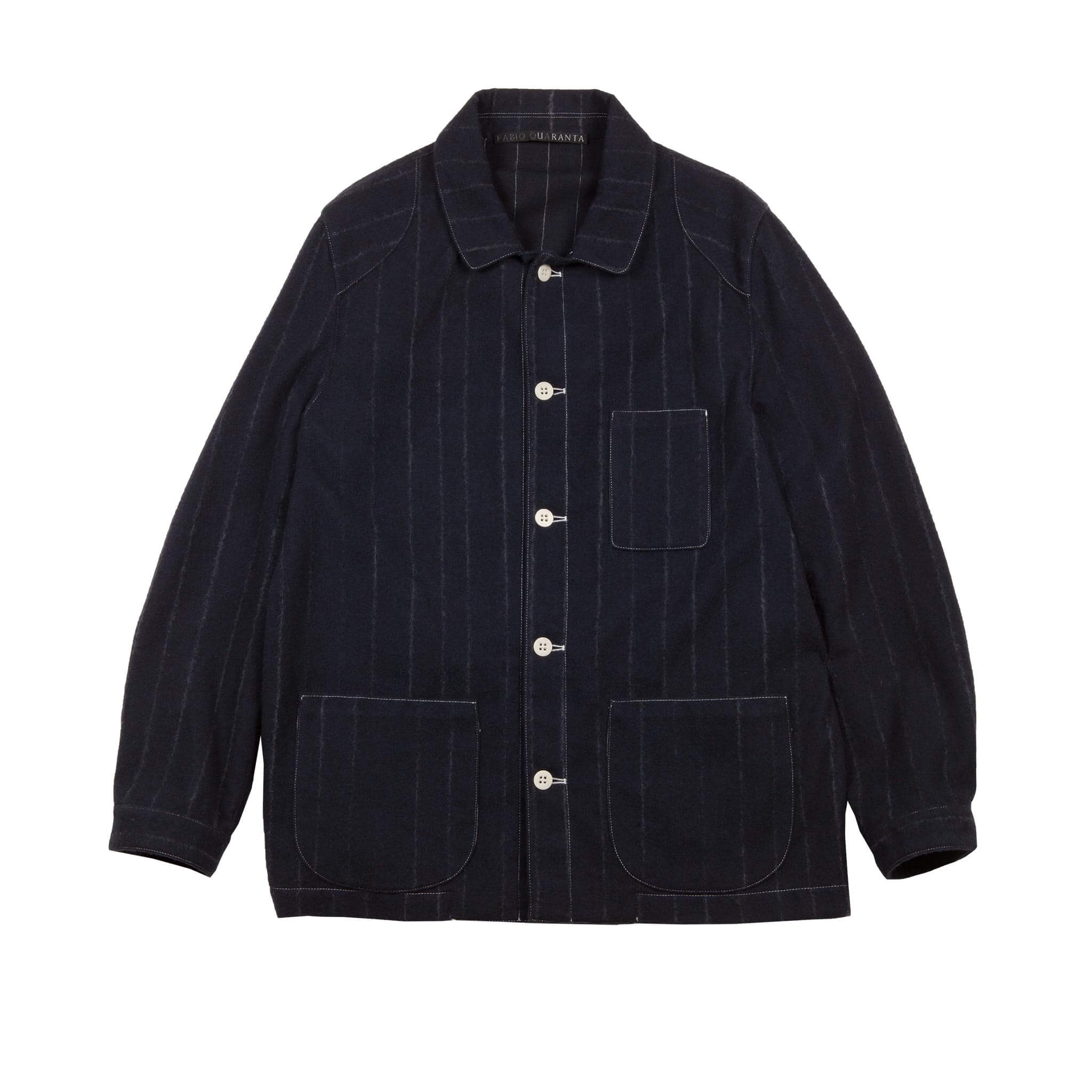 BLUE WOOL AND CASHMERE PINSTRIPE WORKER JACKET 1 of 1
